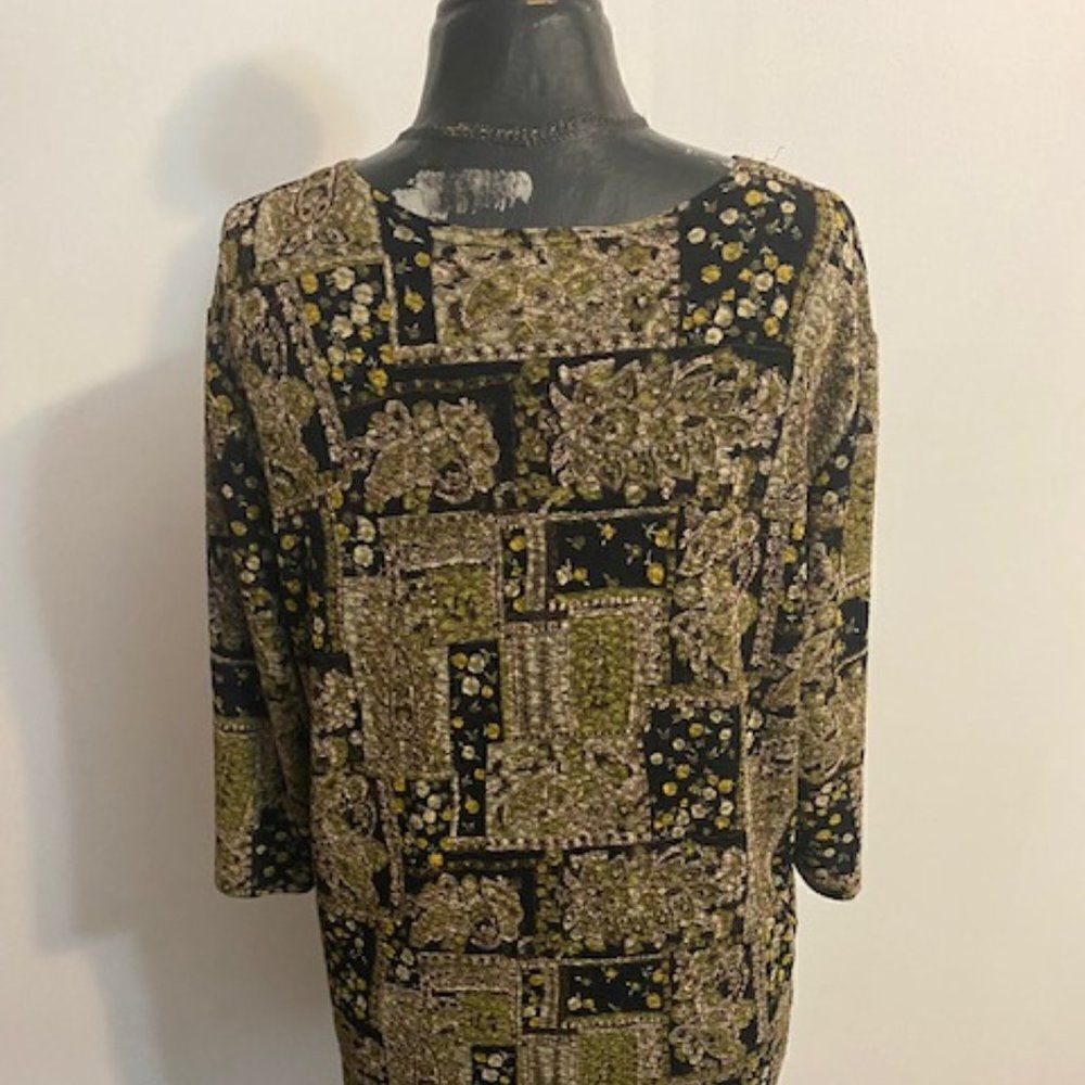 A Personal Touch Vintage Black/Green/Gold Floral print tunic, size 1X